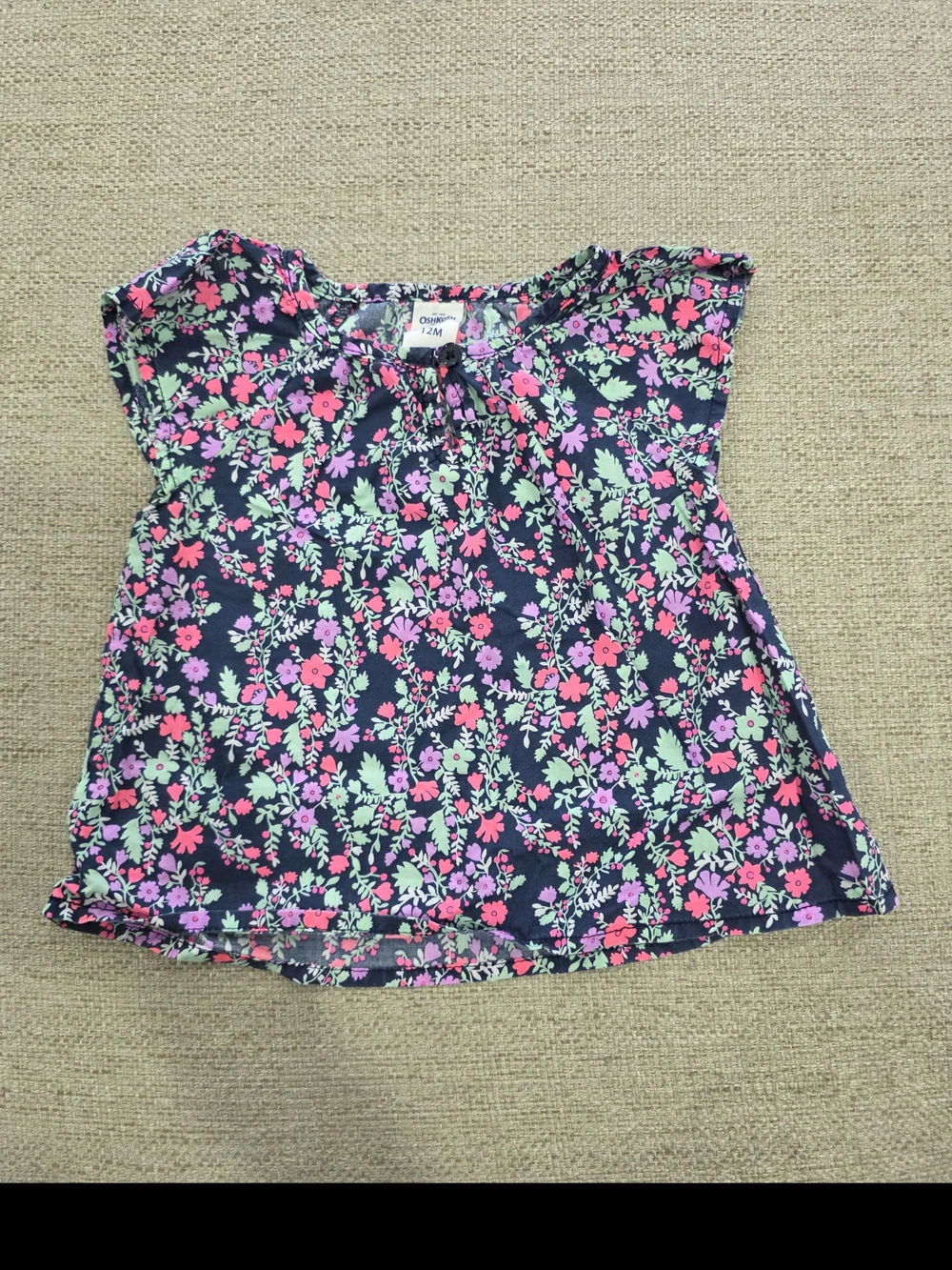 OshKosh B'gosh Floral Flutter Sleeve Top - Navy with Pink & Mint Flowers